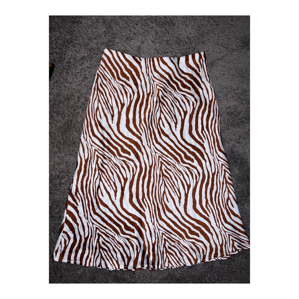 Blush Boutique Satin Zebra Midi Skirt